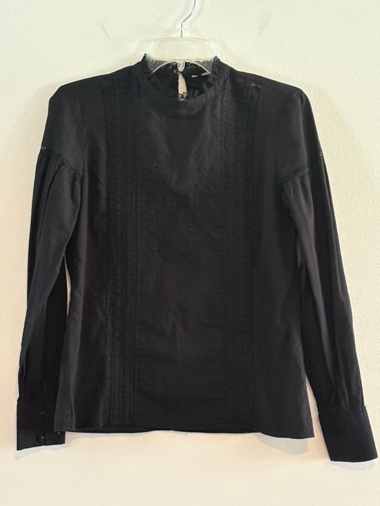 none Tops - Women's Black Long-Sleeve High-Neck Blouse 4/6